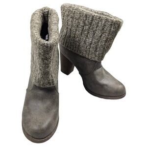 Muk Luks Boots Women's Sweater Cuff Top Gray Heel Shoe Size‎ 9 Fall Cozy Casual
